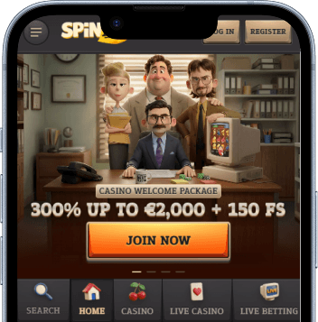 SpinBoss Casino homepage with welcome bonus