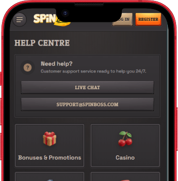 SpinBoss help centre with live chat and email support